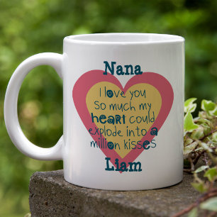 Caneca De Café Nana eu amo você tanto Coração de Amor Azul e Rosa