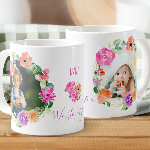 Caneca De Café Nana We Love You Watercolor Floral Wreath Photo