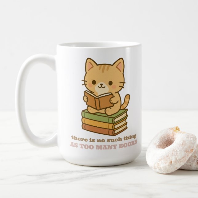 Caneca De Café Não existe coisa como muitos livros gato (Com Donut)