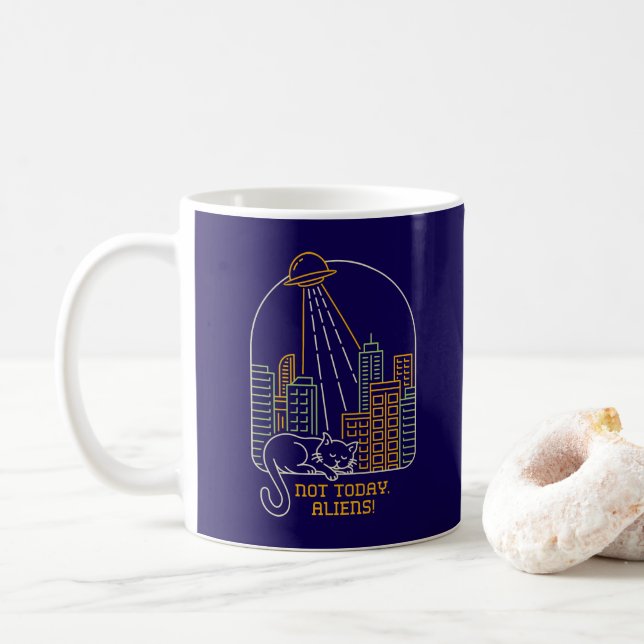 Caneca De Café Não Hoje Alienígenas (Com Donut)