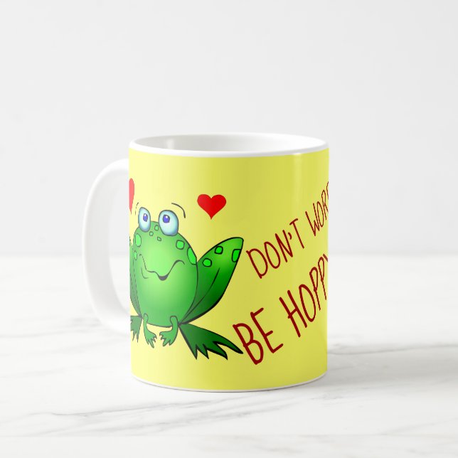 Caneca De Café Não se Preocupe Seja Alegre Sapos Verdes Fofos Div (Frente Esquerda)