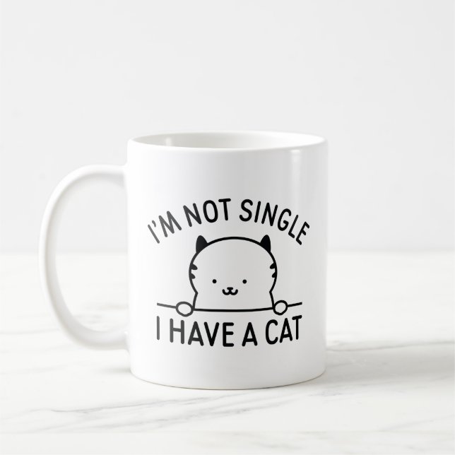 Caneca De Café Não Sou Solteiro Tenho Um Gato (Esquerda)