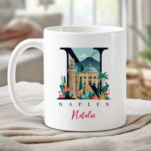 Caneca De Café Nápoles Itália Monograma Letra N Presente Personal