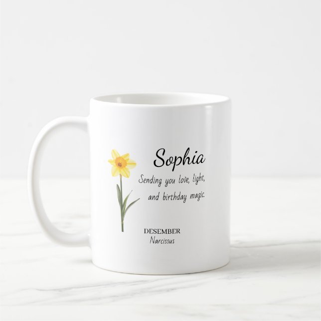 Caneca De Café Narciso de Dezembro Aniversário Personalizado (Esquerda)