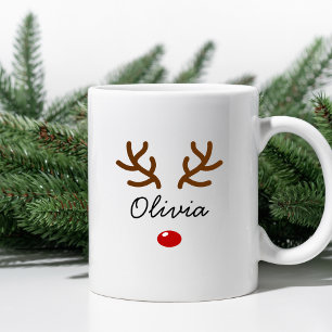 Caneca De Café Nariz e Chifres de Rena Fofos Natal Personalizado