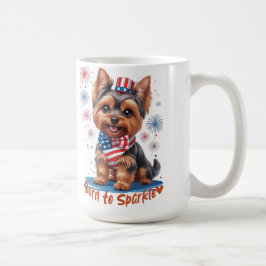 Caneca De Café Nascer a Sparkle - Belo Yorkie Patriótico 4 de jul