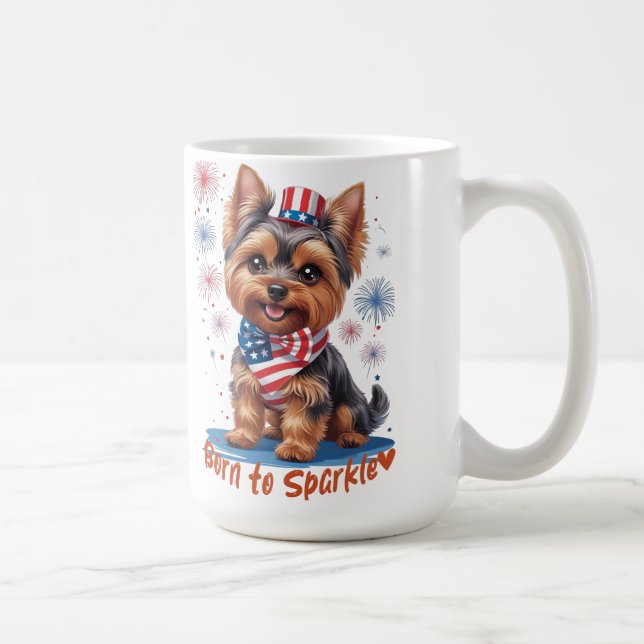 Caneca De Café Nascer a Sparkle - Belo Yorkie Patriótico 4 de jul (Direita)
