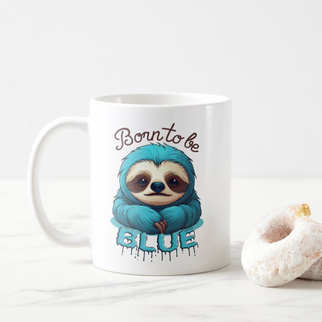 Caneca De Café Nascer de ser azul, preguiça fofa (Com Donut)