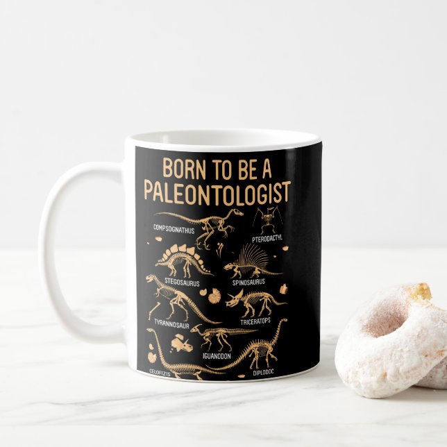 Caneca De Café Nascer de ser um esqueleto PALEONTÓLOGO Dinossauro (Com Donut)