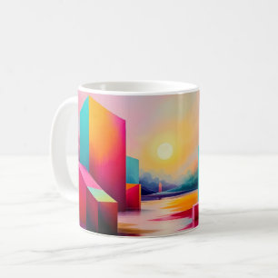 Caneca De Café Nascer do Sol na Cidade Cubista Moderna