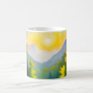 Caneca De Café Nascer do sol sobre montanhas cobertas de neve e l