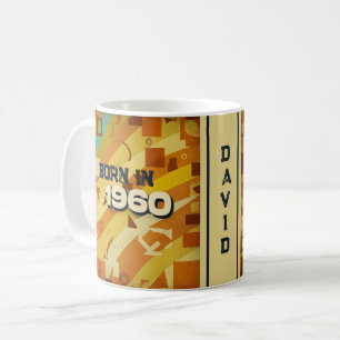 Caneca De Café Nascer em 1960 Name Mug - 60s Retro Geométrico Des
