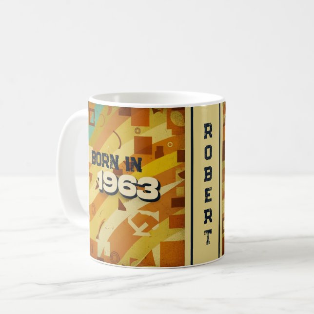 Caneca De Café Nascer em 1963 Name Mug - 60s Retro Geométrico Des (Frente Esquerda)