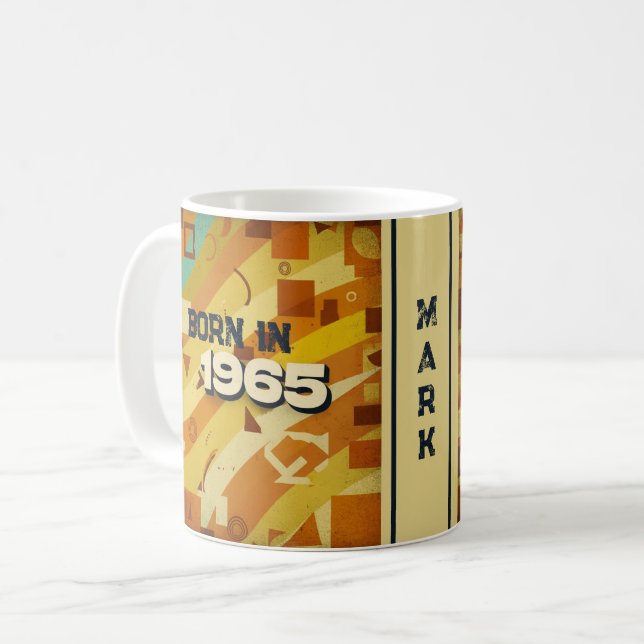 Caneca De Café Nascer em 1965 Name Mug - 60s Retro Geométrico Des (Frente Esquerda)