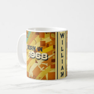 Caneca De Café Nascer em 1968 Name Mug - 60s Retro Geométrico Des