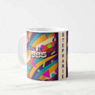 Caneca De Café Nascer em 1985 Mug Personalizado - Geométrico Neon