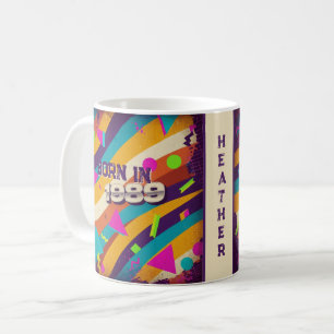 Caneca De Café Nascer em 1989 Mug Personalizado - Geométrico Neon