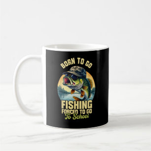 Caneca De Café Nascido para Ir Pescar Escola Obrigatória Engraçad