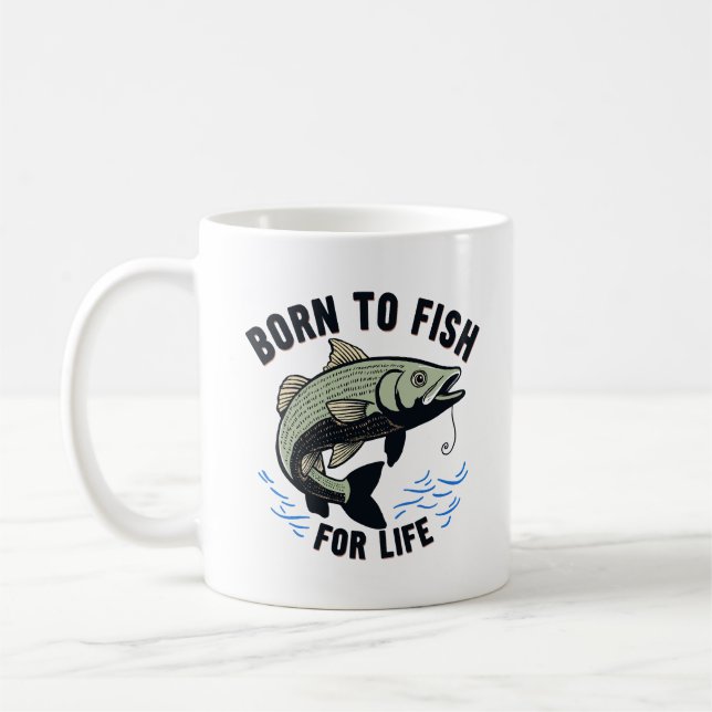Caneca De Café Nascido para Pescar para a Vida (Esquerda)