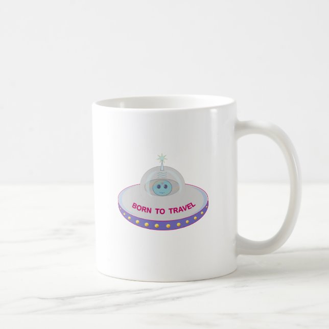 Caneca De Café Nascido para viajar alienígena fofo e disco voador (Direita)