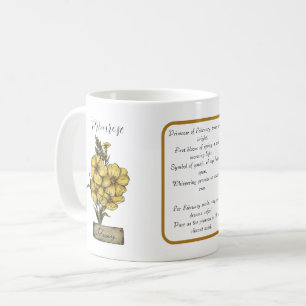 Caneca De Café Nascimento Flor FEVEREIRO Aniversário Primrose Poe