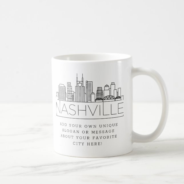 Caneca De Café Nashville Estilizou Skyline | Slogan Personalizado (Direita)