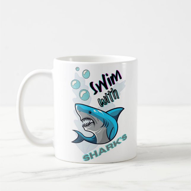 Caneca De Café natação com tubarões (Esquerda)