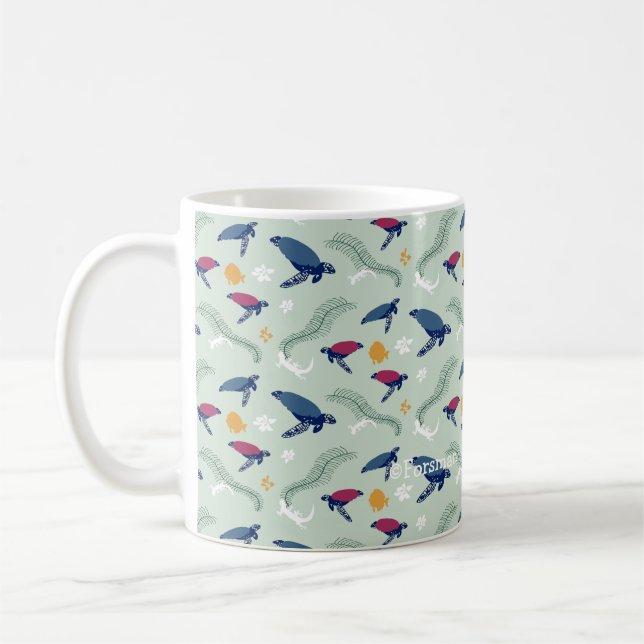 Caneca De Café Natação das tartarugas com design v2 do teste (Esquerda)
