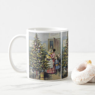 Caneca De Café natais vintages, família vitoriana em torno da á