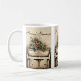Caneca De Café Natais vintages Música Grande Piano Greenery