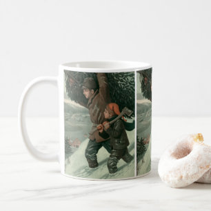 Caneca De Café Natais vintages, Pai e Filho Cortaram a Árvore