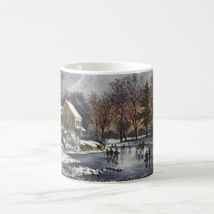 Caneca De Café Natais vintages, Patinadores de inverno no Pond