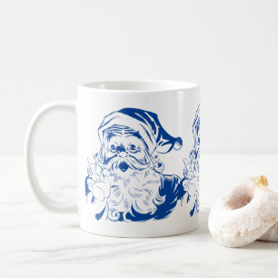 Caneca De Café Natais vintages, Retro Jolly Papai Noel em Azul
