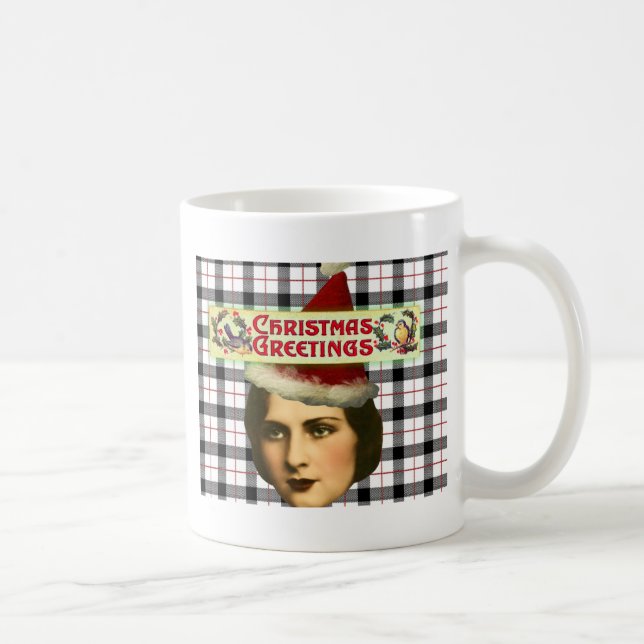 Caneca De Café Natais vintages saudações Senhora (Direita)