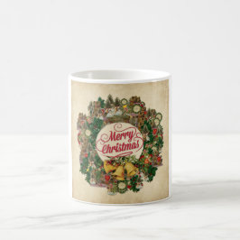 Caneca De Café Natais vintages Wreath (Feliz Natal)