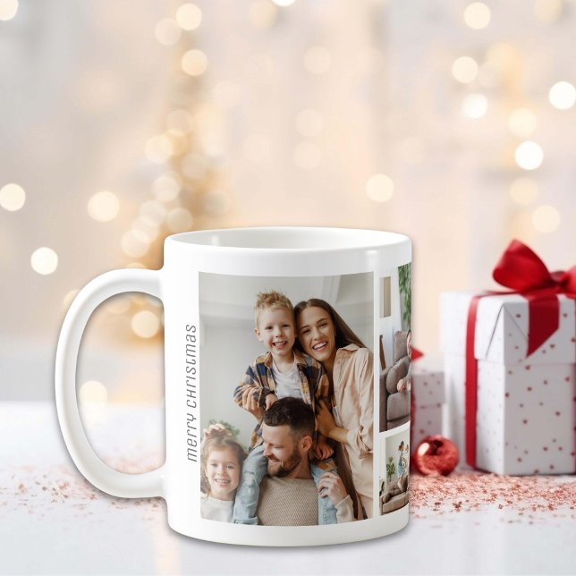 Caneca De Café Natal 5 Fotografias Collage Family (Christmas 5 Photos Collage Family Coffee Mug)