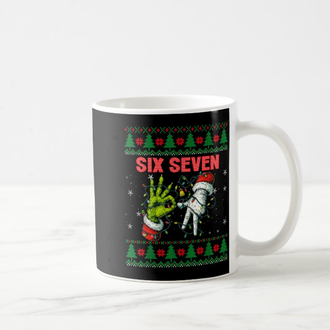 Caneca De Café Natal 67 Suéter Feio de Natal Dedos Seis Sete  (Direita)