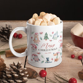Caneca De Café Natal Alegre Aquarela de Inverno Fofa
