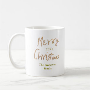 Caneca De Café Natal alegre com brilho dourado adicione o nome da
