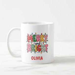 Caneca De Café Natal Alegre e Brilhante Criança Nome Personalizad