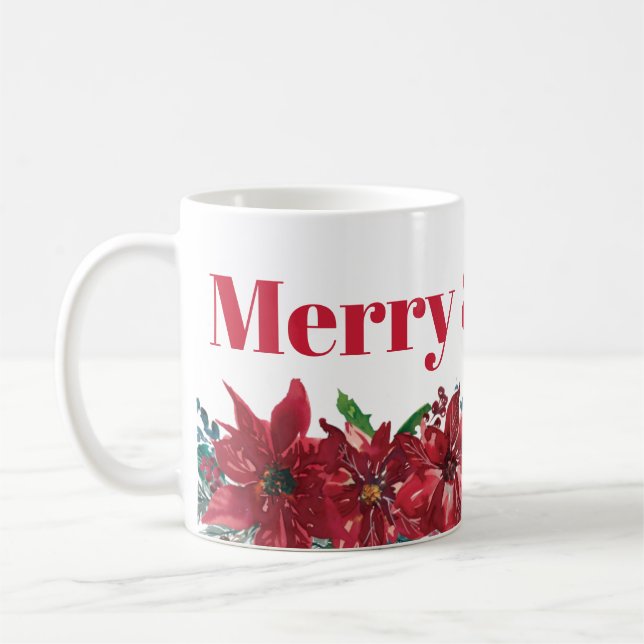 Caneca De Café Natal Alegre e Brilhante Poinsettia Vermelha  (Esquerda)