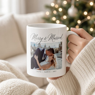 Caneca De Café Natal Alegre e Casado Foto de Casamento