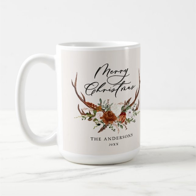 Caneca De Café natal alegre floral veado aquarela (Esquerda)