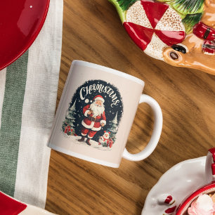 Caneca De Café Natal Alegre Rústico & Santa Causa