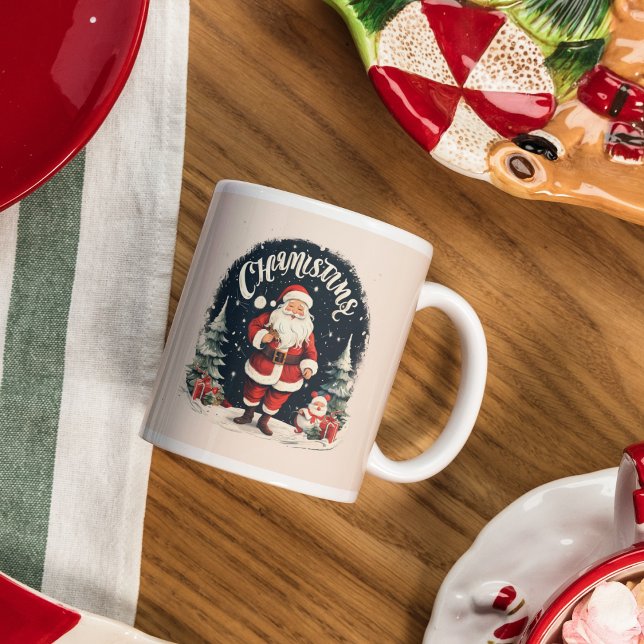 Caneca De Café Natal Alegre Rústico & Santa Causa (Criador carregado)