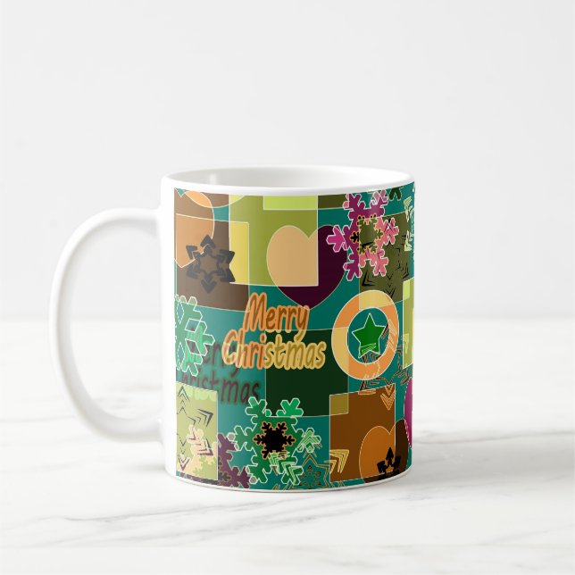 Caneca De Café Natal Alegre Sem Costura Floco de Neve cor verde e (Esquerda)
