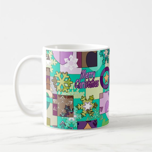 Caneca De Café Natal Alegre Sem Emendas Floco de Neve cor verde e (Esquerda)