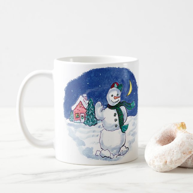 Caneca De Café Natal Antigo Boneco de Neve Acenando (Com Donut)