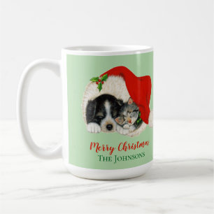 Caneca De Café Natal Antigo Cachorrinho e Gatinho Fofo