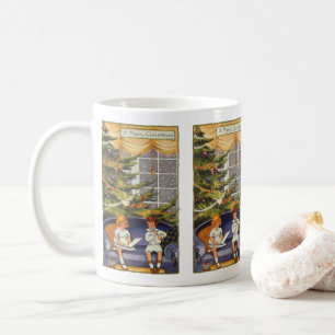Caneca De Café Natal Antigo, Crianças Sentadas num Sofá